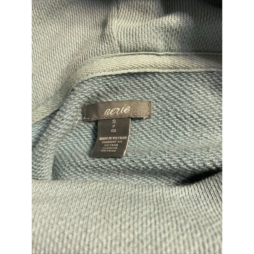 Aerie Sz S Oversized Pale Blue Sweatshirt Turtleneck Boxy Long Pockets Cozy